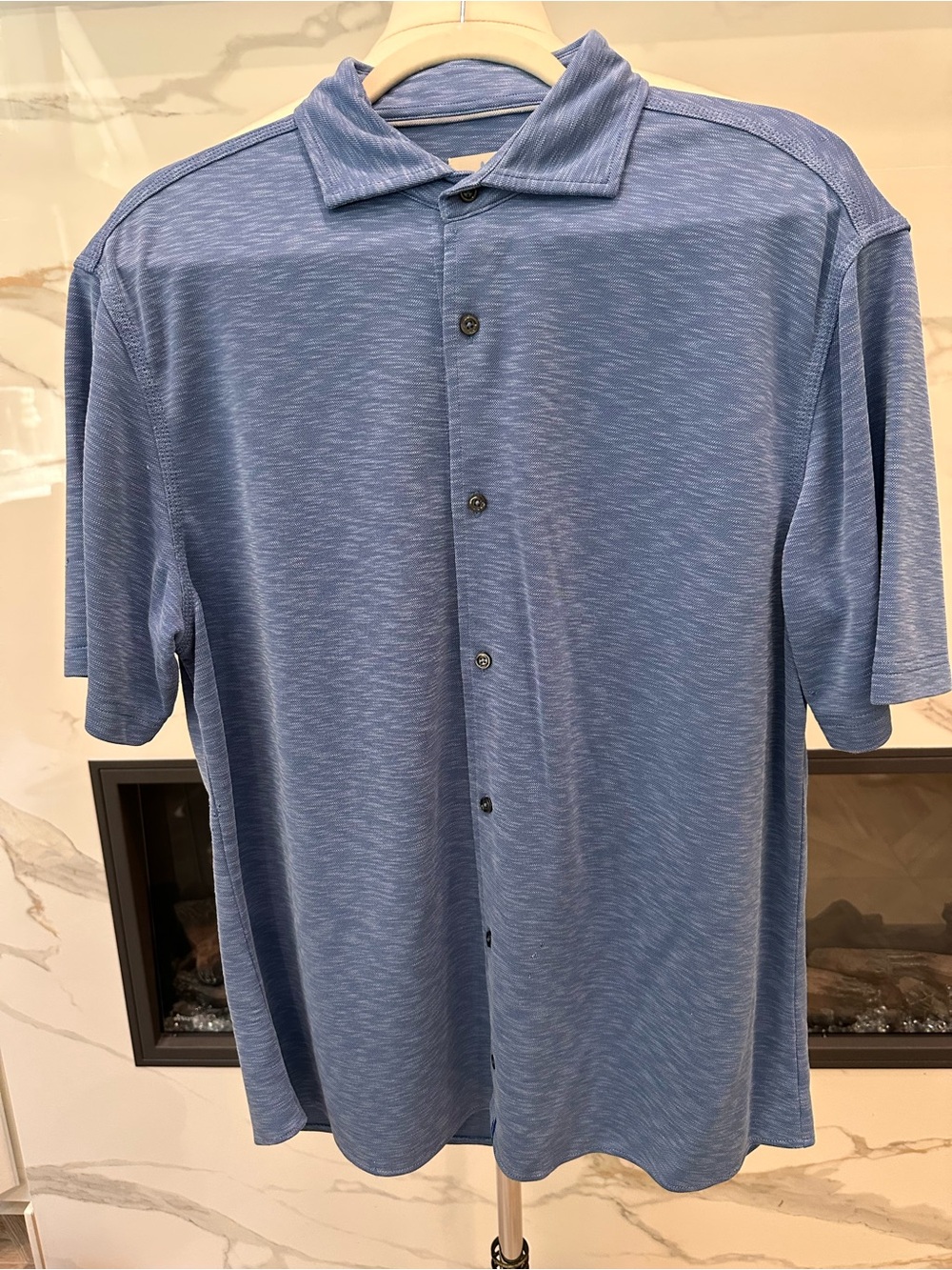 johnnie-O Heathered Blue Short-Sleeve Button-Down Shirt